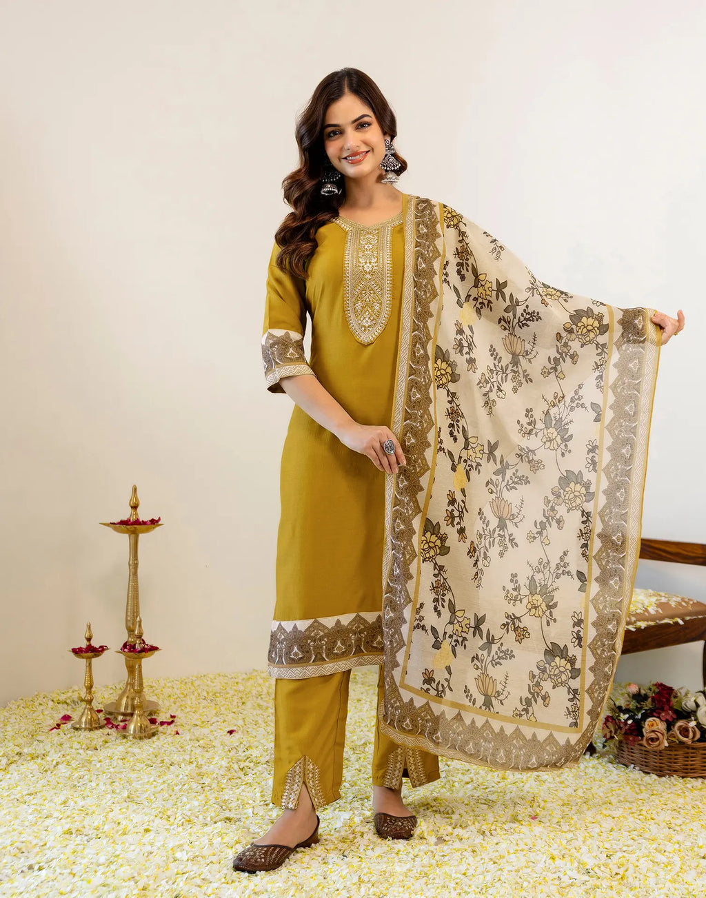 Skylee Chinnon Sequins Work Straight 3 Piece Kurta Set For Woman