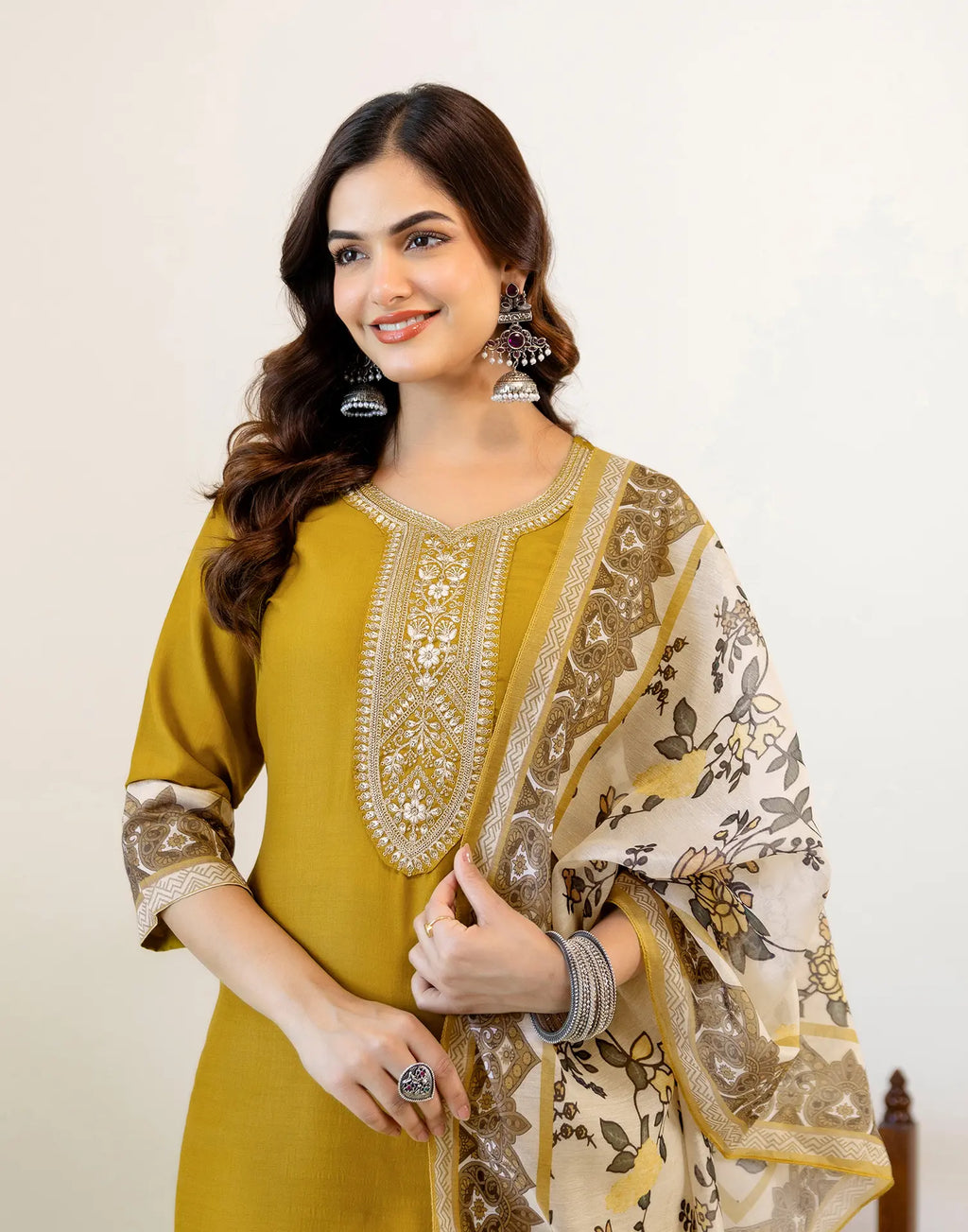 Skylee Chinnon Sequins Work Straight 3 Piece Kurta Set For Woman