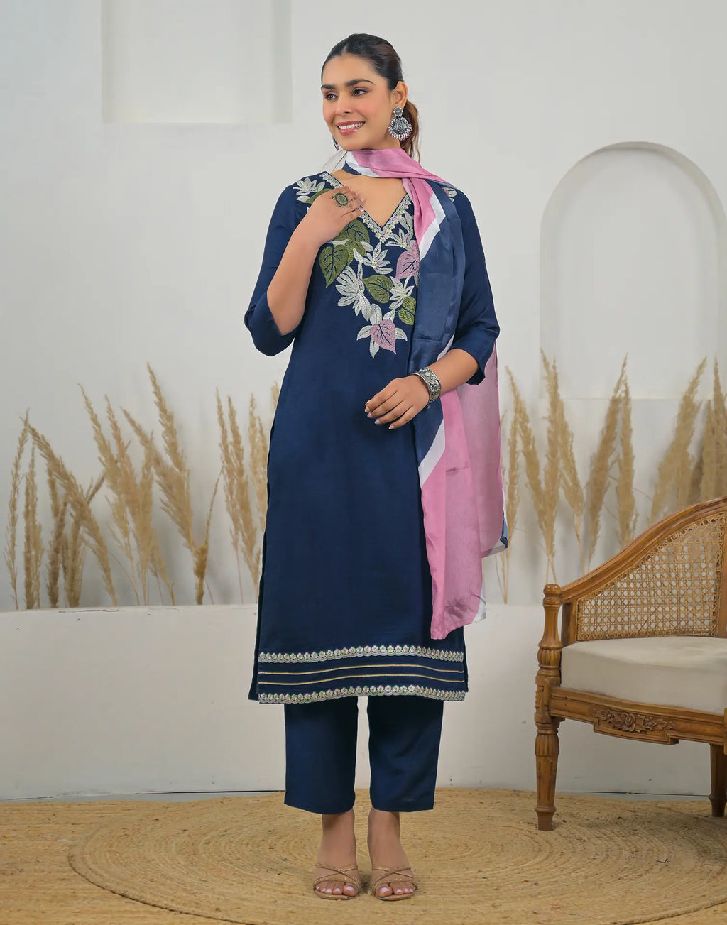 Skylee Chinnon Embroidered Straight 3 Piece Kurta Set For Woman