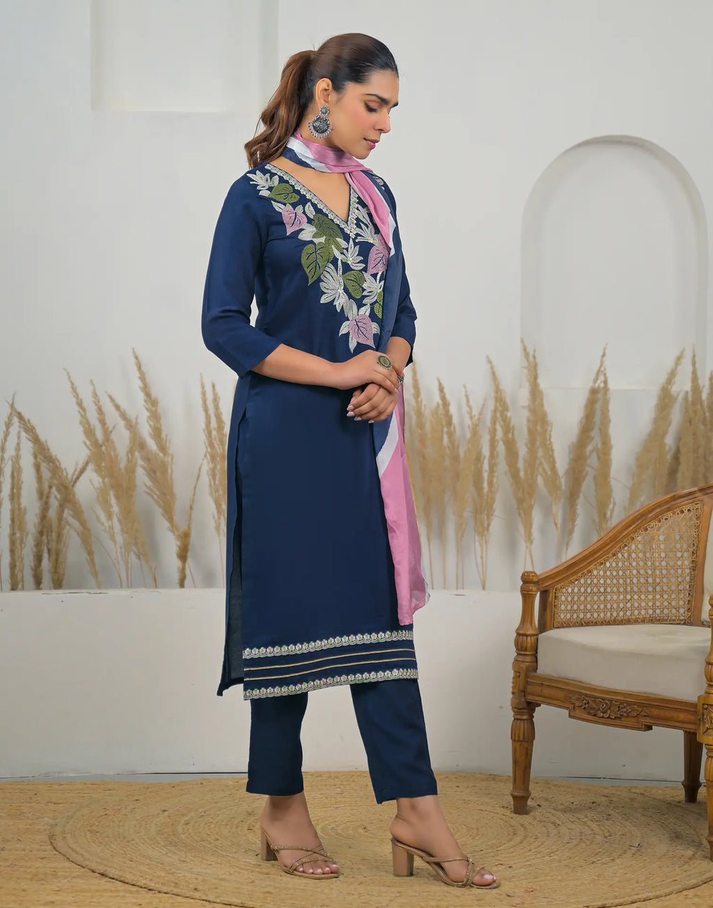 Skylee Chinnon Embroidered Straight 3 Piece Kurta Set For Woman