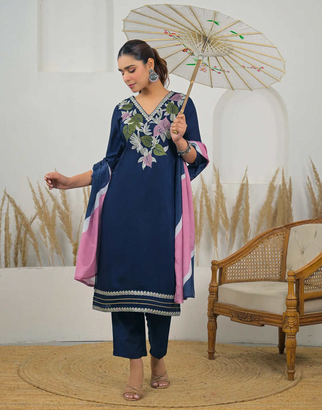 Skylee Chinnon Embroidered Straight 3 Piece Kurta Set For Woman