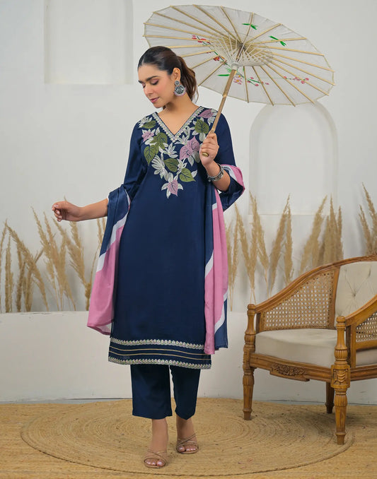 Chinnon Embroidered Straight 3 Piece Kurta Set