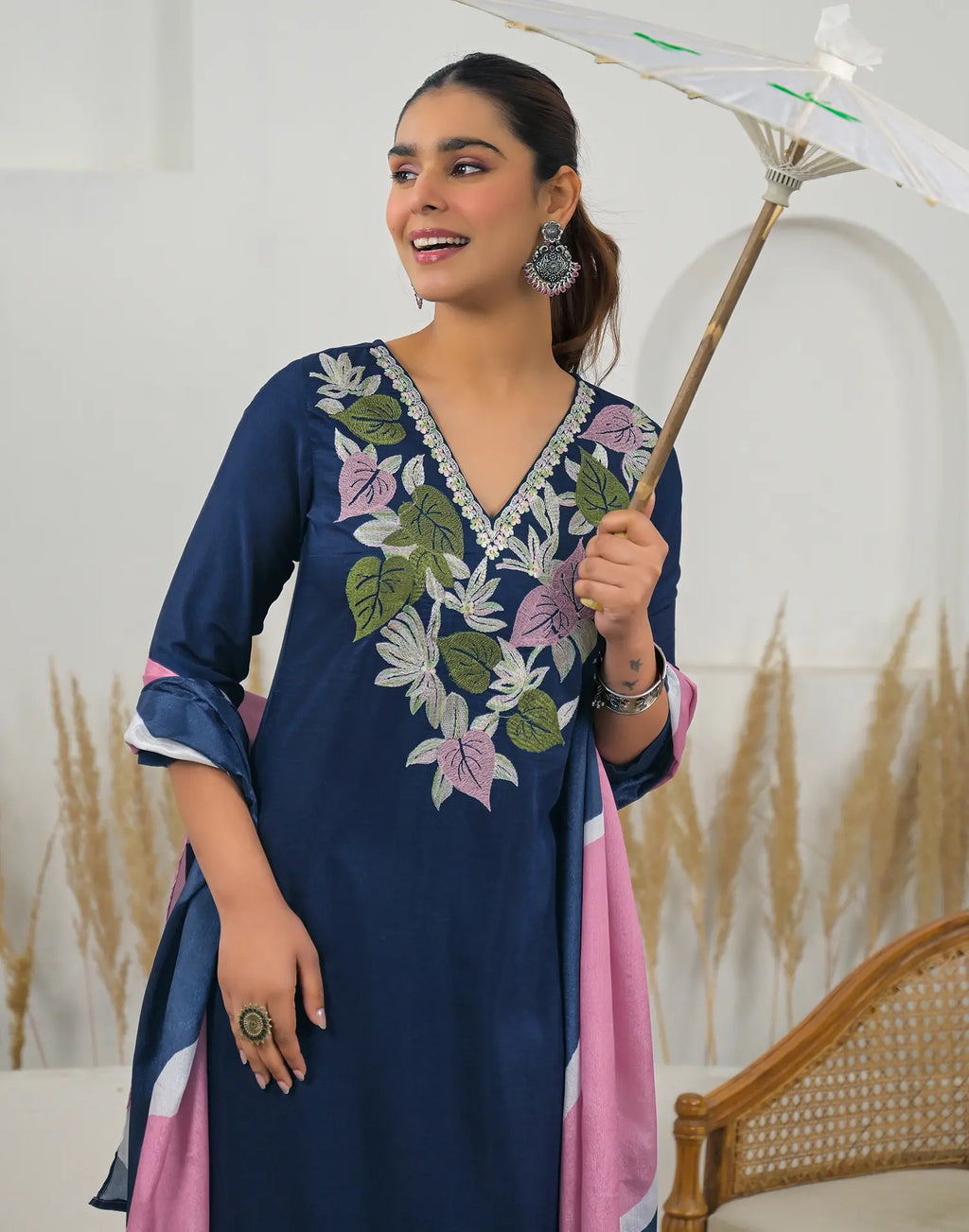Skylee Chinnon Embroidered Straight 3 Piece Kurta Set For Woman