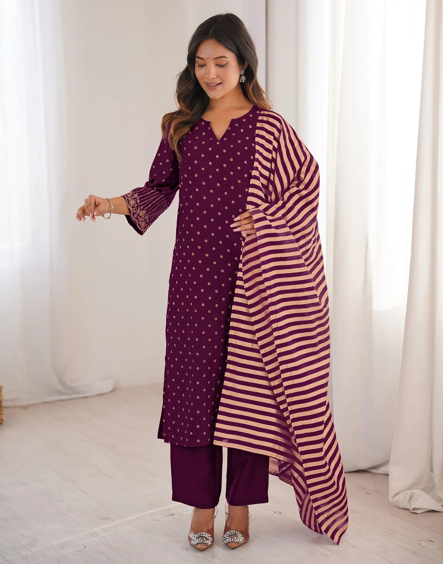 Skylee Chinnon Embroidered Straight 3 Piece Kurta Set For Woman