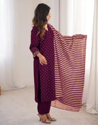 Skylee Chinnon Embroidered Straight 3 Piece Kurta Set For Woman