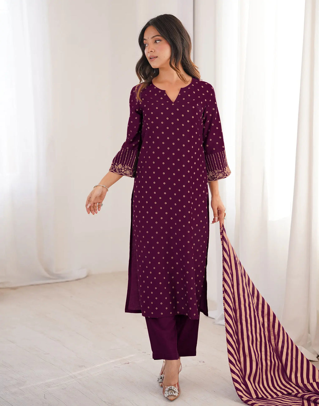 Skylee Chinnon Embroidered Straight 3 Piece Kurta Set For Woman