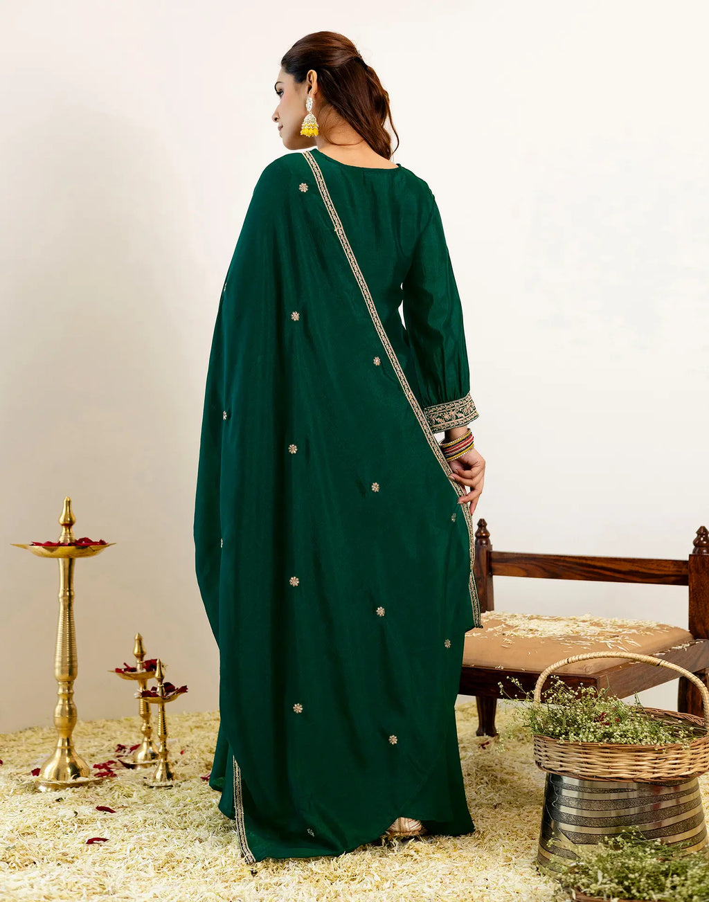 Skylee Chinnon Sequins Work Straight 3 Piece Kurta Set For Woman