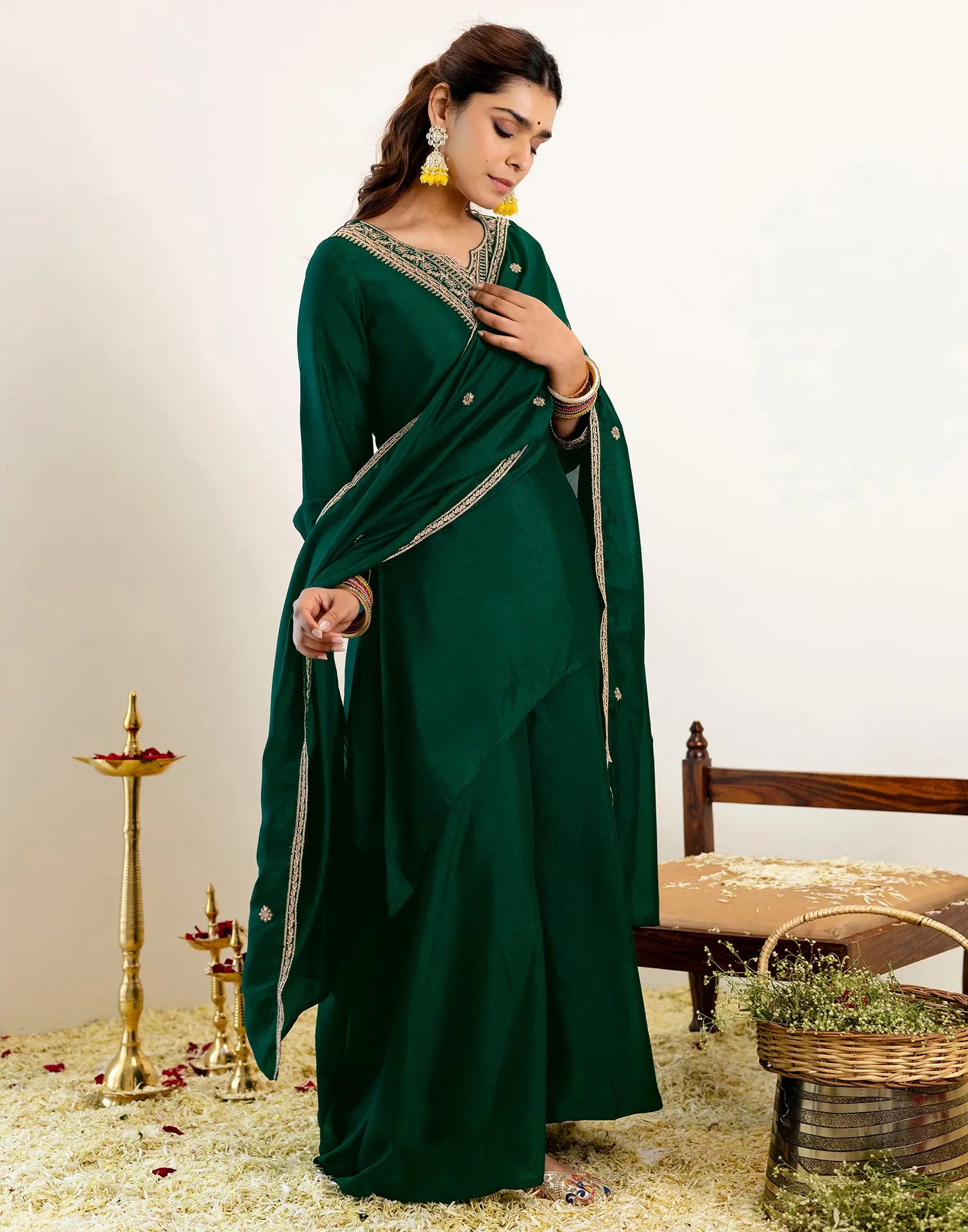 Skylee Chinnon Sequins Work Straight 3 Piece Kurta Set For Woman