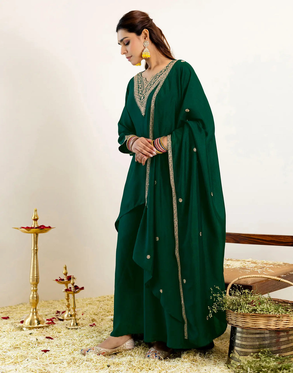 Skylee Chinnon Sequins Work Straight 3 Piece Kurta Set For Woman