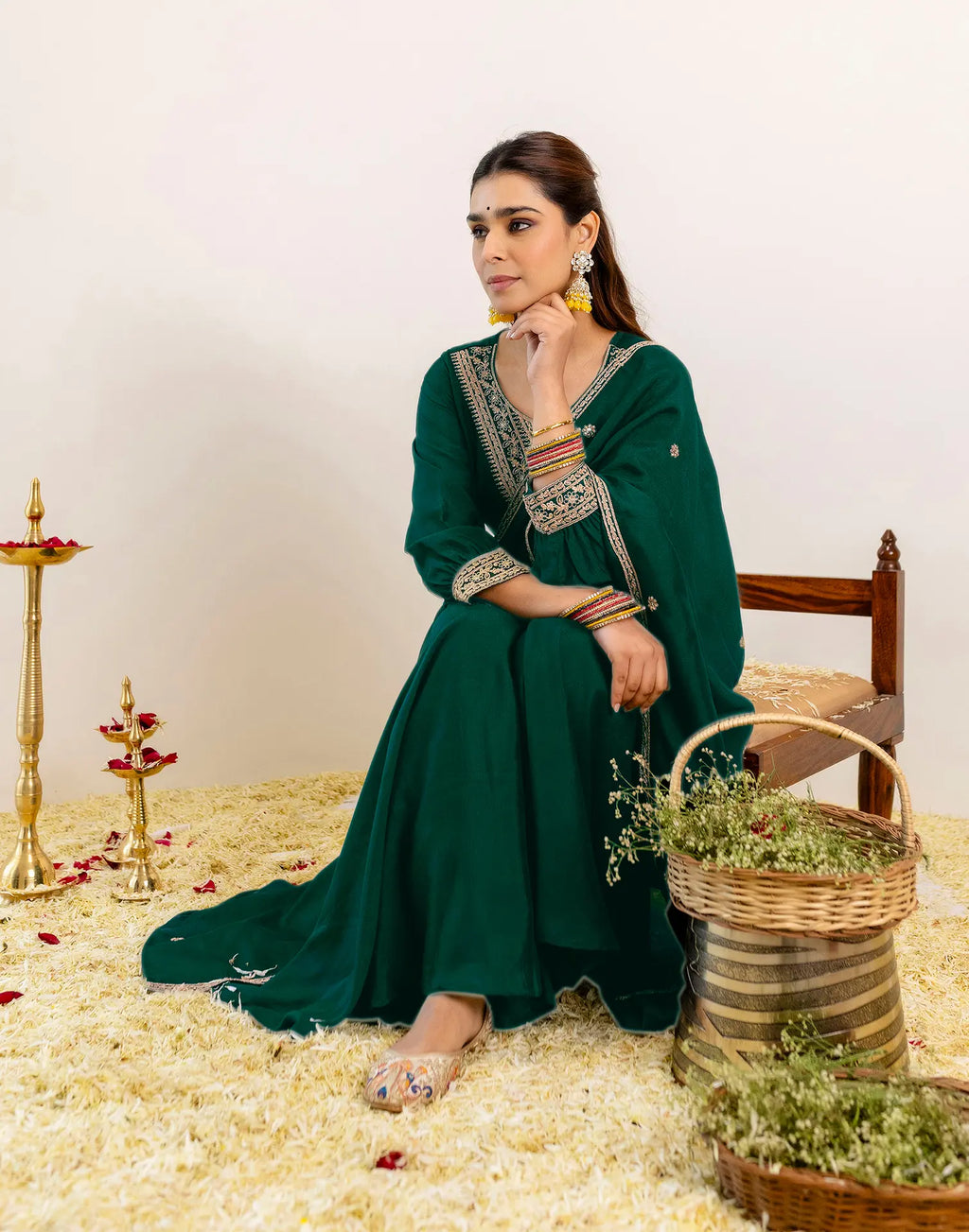 Skylee Chinnon Sequins Work Straight 3 Piece Kurta Set For Woman