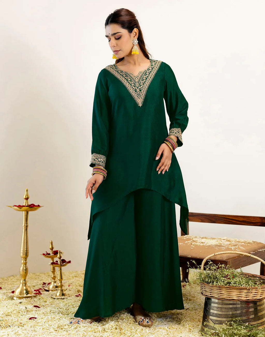 Skylee Chinnon Sequins Work Straight 3 Piece Kurta Set For Woman