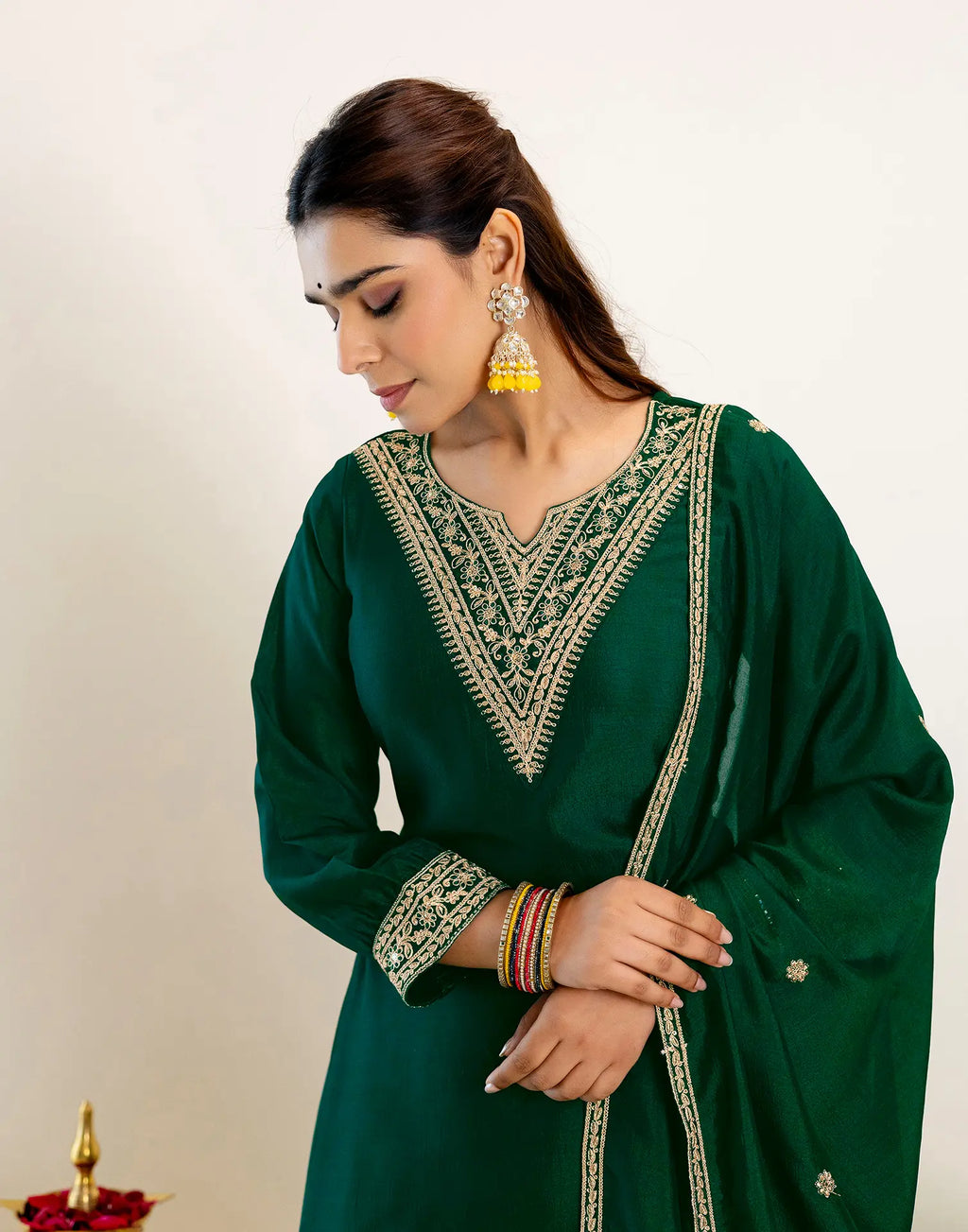 Skylee Chinnon Sequins Work Straight 3 Piece Kurta Set For Woman