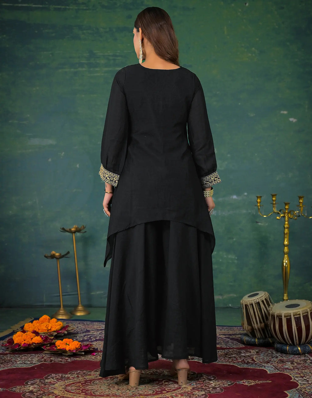 Skylee Chinnon Sequins Work Straight 3 Piece Kurta Set For Woman