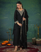 Skylee Chinnon Sequins Work Straight 3 Piece Kurta Set For Woman