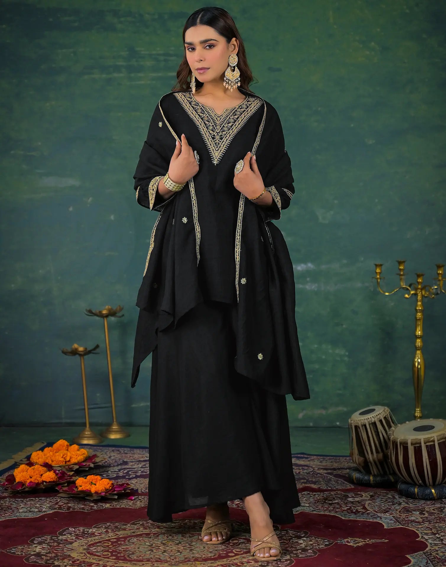 Skylee Chinnon Sequins Work Straight 3 Piece Kurta Set For Woman