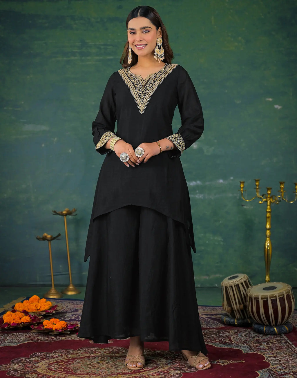 Skylee Chinnon Sequins Work Straight 3 Piece Kurta Set For Woman