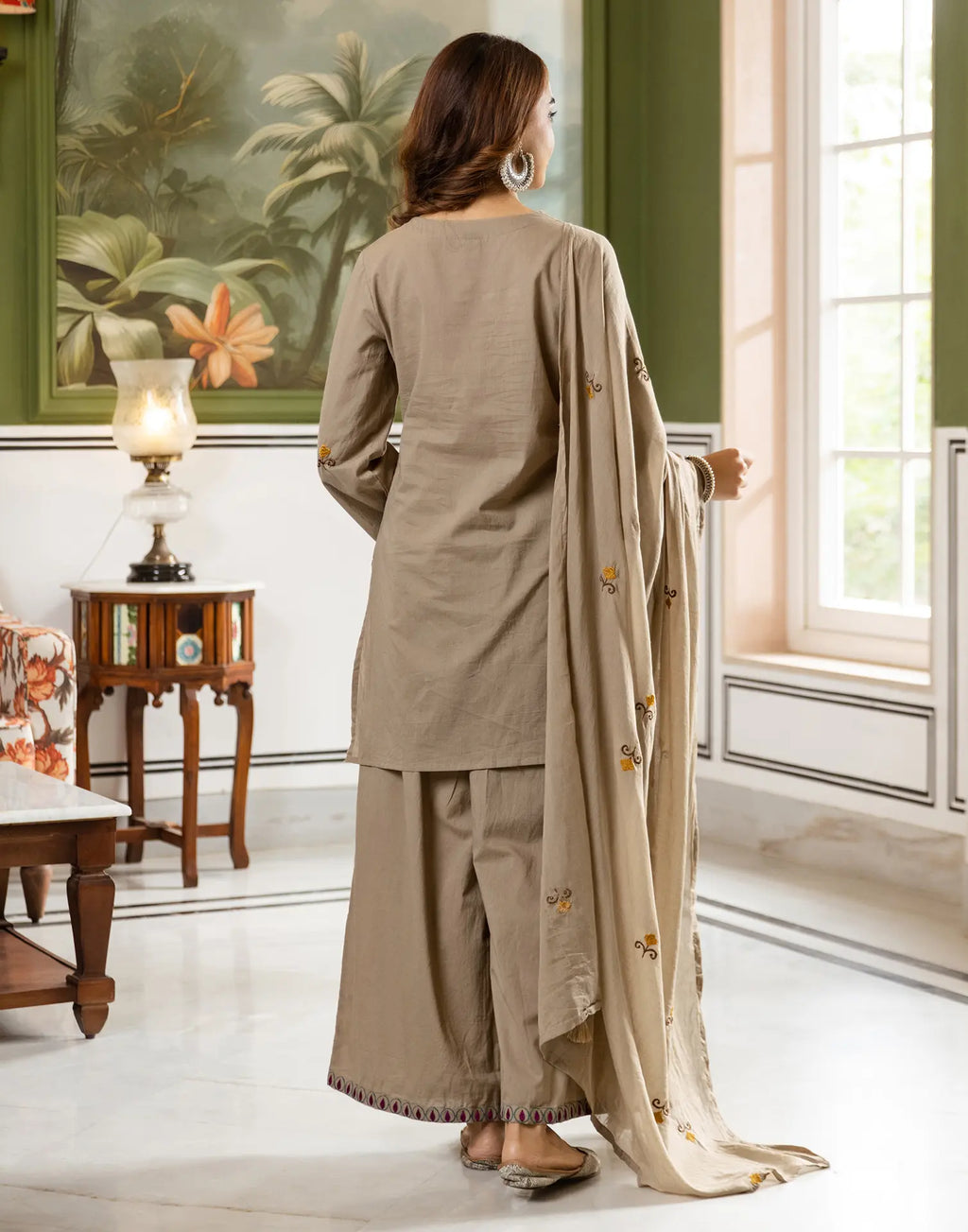 Skylee Cotton Embroidered Straight 3 Piece Kurta Set For Woman