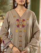 Skylee Cotton Embroidered Straight 3 Piece Kurta Set For Woman