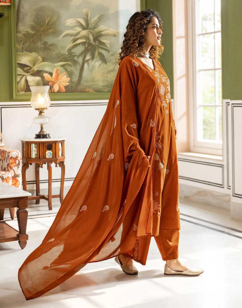 Skylee Cotton Embroidered Straight 3 Piece Kurta Set For Woman