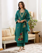 Skylee Cotton Embroidered Straight 3 Piece Kurta Set For Woman