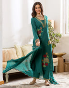 Skylee Cotton Embroidered Straight 3 Piece Kurta Set For Woman