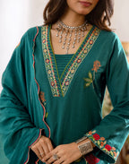 Skylee Cotton Embroidered Straight 3 Piece Kurta Set For Woman