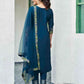Cotton Blend Foil Printed and Gota Lace Straight Kurta with Pant & Dupatta