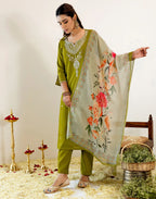 Skylee Silk Embroidered Straight 3 Piece Kurta Set For Woman