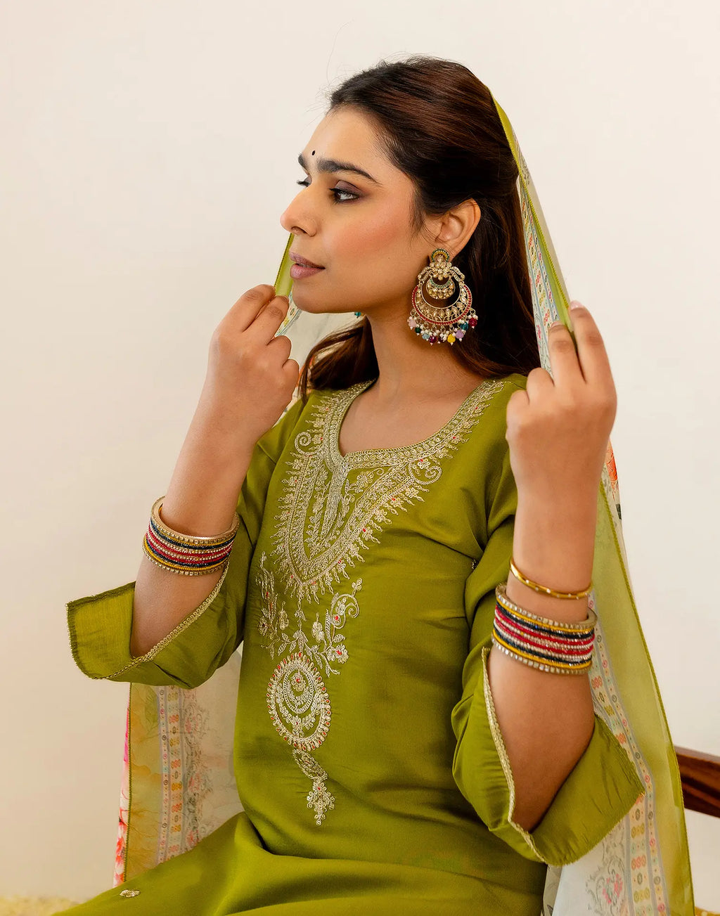 Skylee Silk Embroidered Straight 3 Piece Kurta Set For Woman