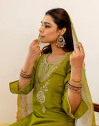 Skylee Silk Embroidered Straight 3 Piece Kurta Set For Woman