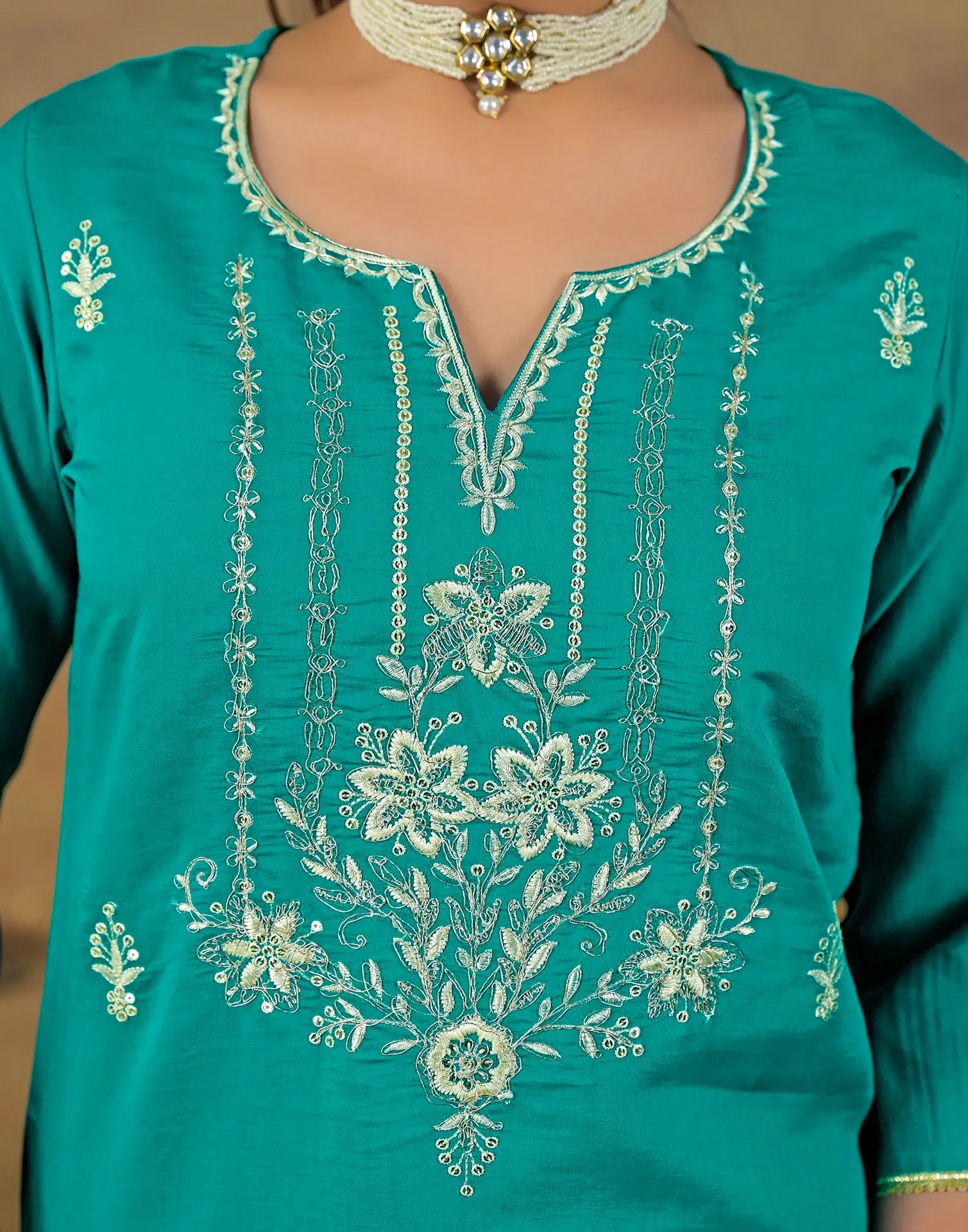 Skylee Silk Embroidered Straight 3 Piece Kurta Set For Woman