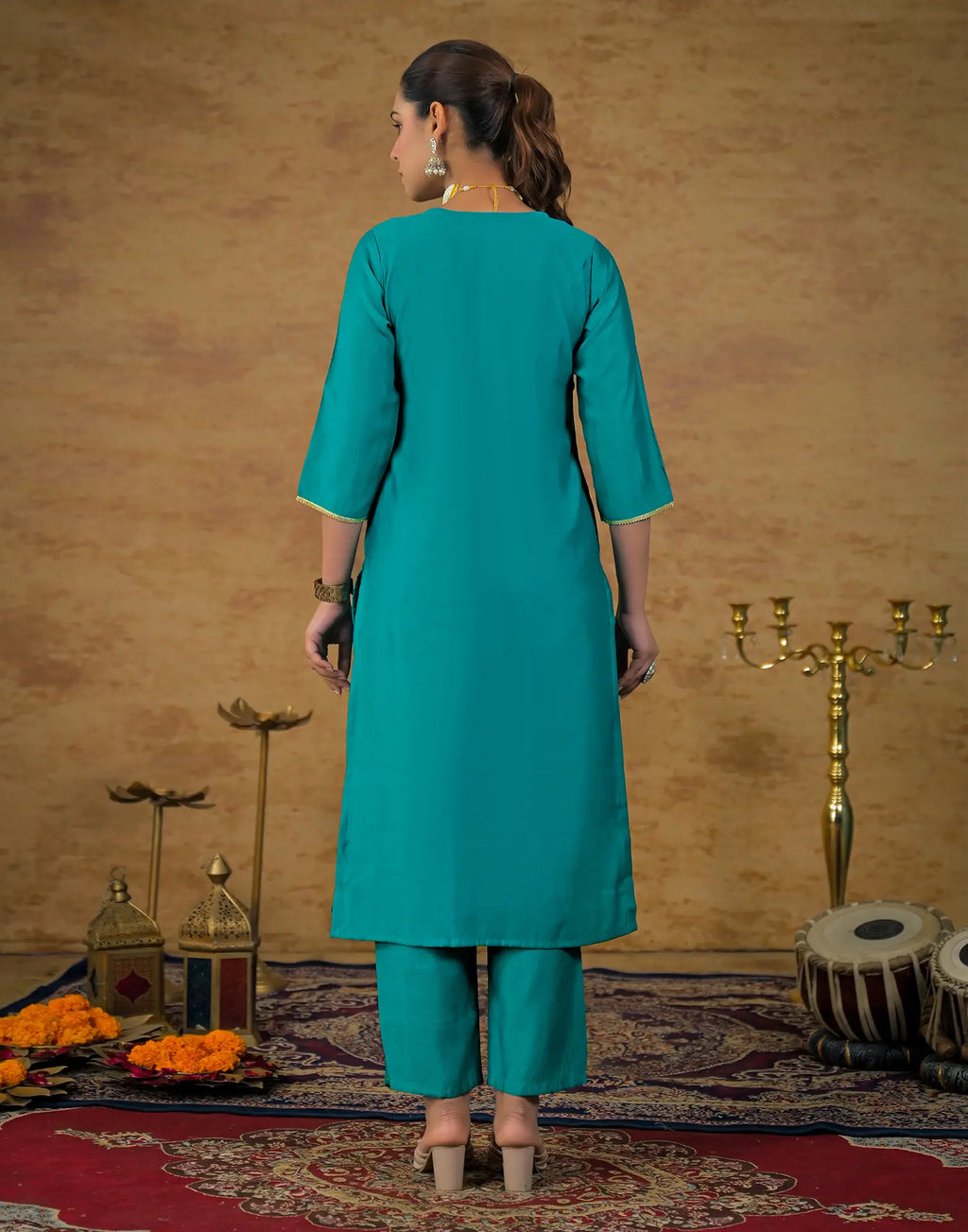 Skylee Silk Embroidered Straight 3 Piece Kurta Set For Woman