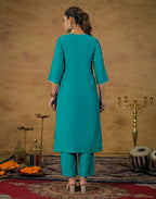 Skylee Silk Embroidered Straight 3 Piece Kurta Set For Woman