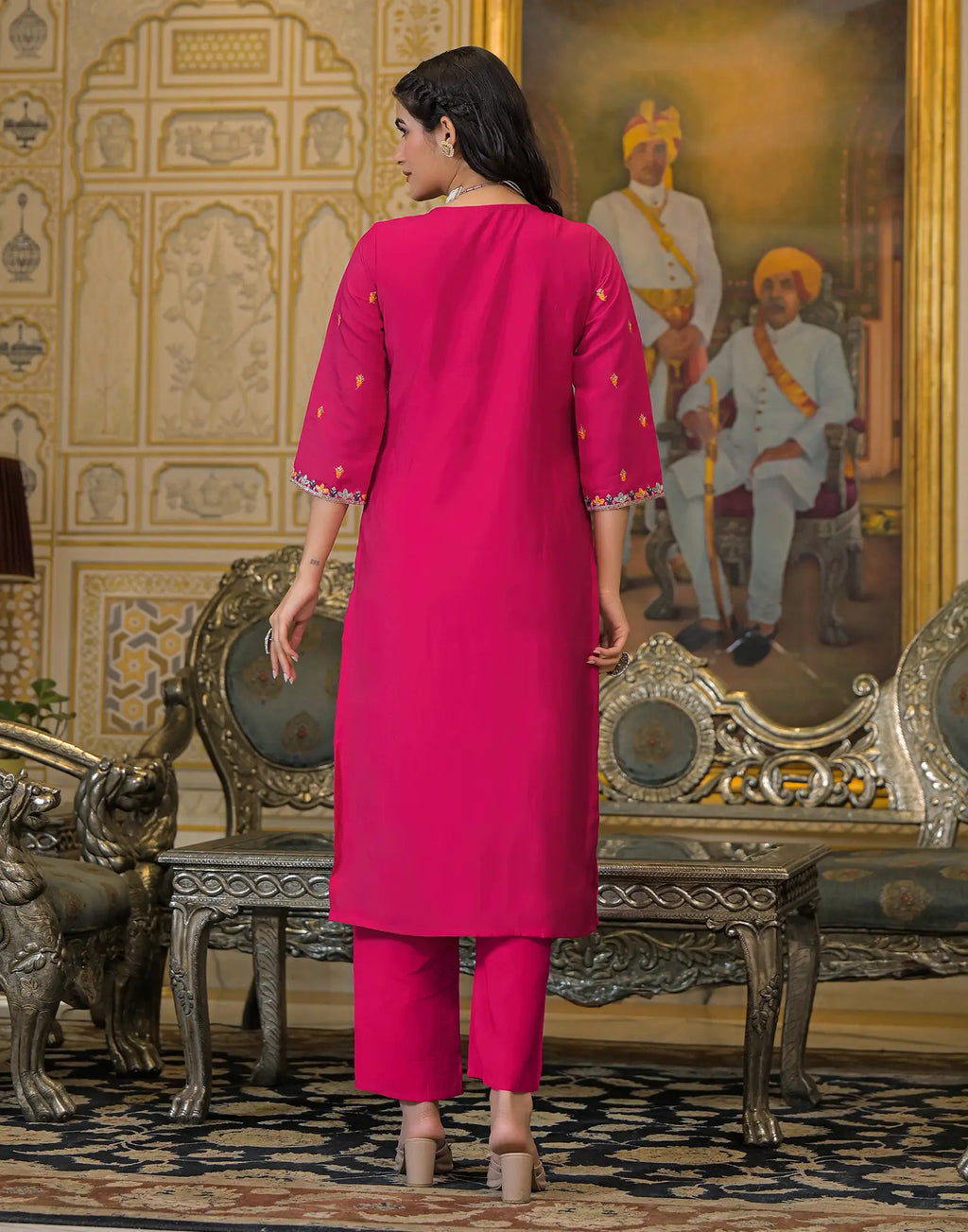 Skylee Silk Sequins Work Straight 3 Piece Kurta Set For Woman