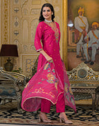 Skylee Silk Sequins Work Straight 3 Piece Kurta Set For Woman