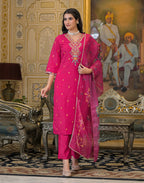 Skylee Silk Sequins Work Straight 3 Piece Kurta Set For Woman