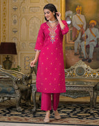 Skylee Silk Sequins Work Straight 3 Piece Kurta Set For Woman
