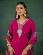 Skylee Rayon Sequins Work Straight 3 Piece Kurta Set For Woman