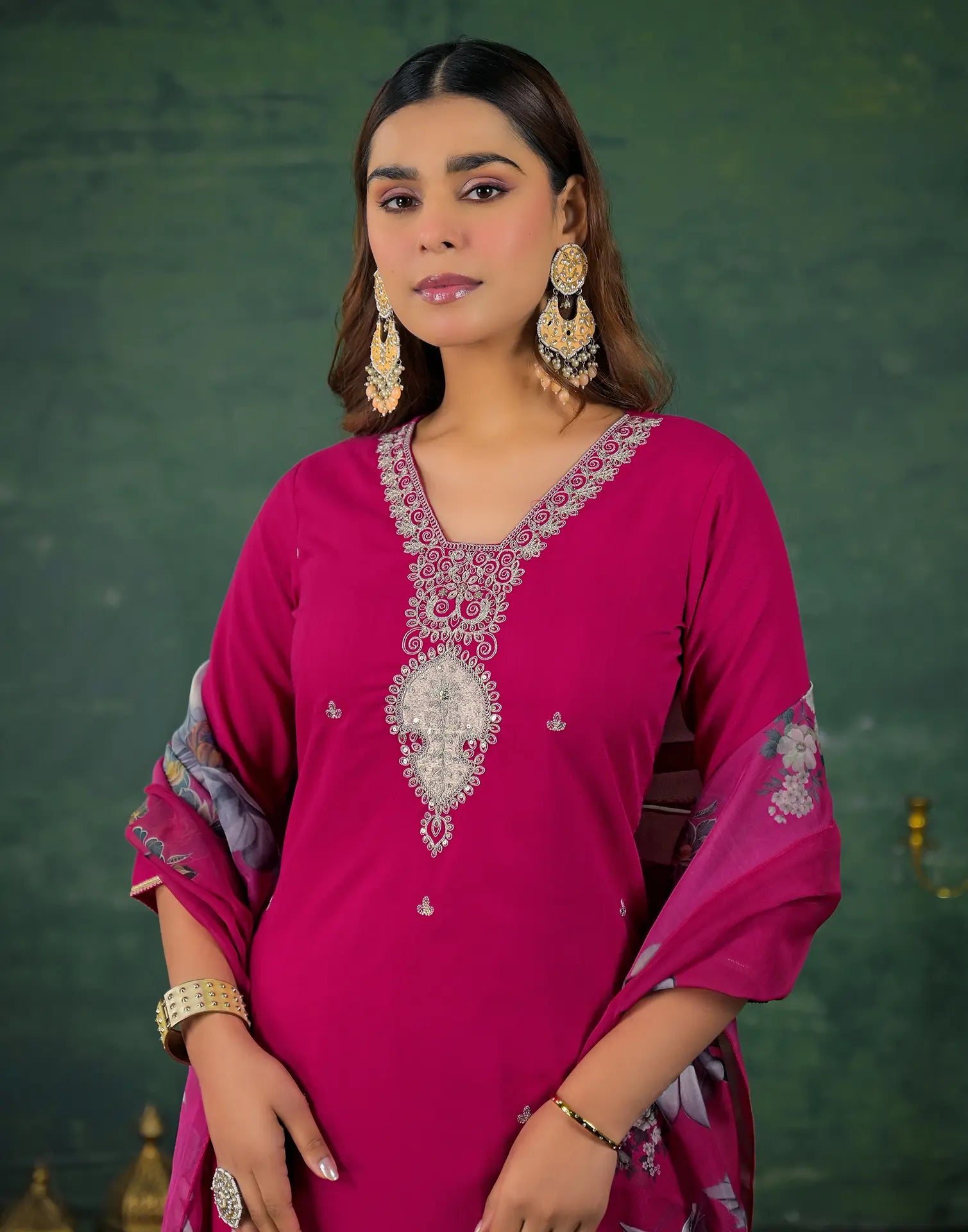 Skylee Rayon Sequins Work Straight 3 Piece Kurta Set For Woman