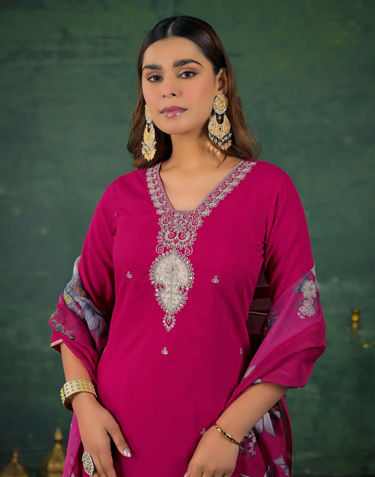 Rayon Sequins Work Straight 3 Piece Kurta Set
