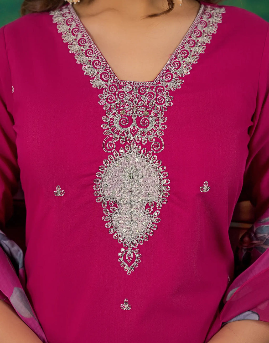 Skylee Rayon Sequins Work Straight 3 Piece Kurta Set For Woman