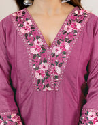 Orchid Pink V-Neck Embroidered Anarkali 3 Piece Kurta Set with Dupatta
