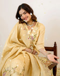 Honey Banana Yellow V-Neck Embroidered Straight 3 Piece Kurta Set with Dupatta