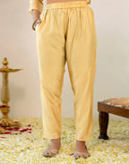 Honey Banana Yellow V-Neck Embroidered Straight 3 Piece Kurta Set with Dupatta