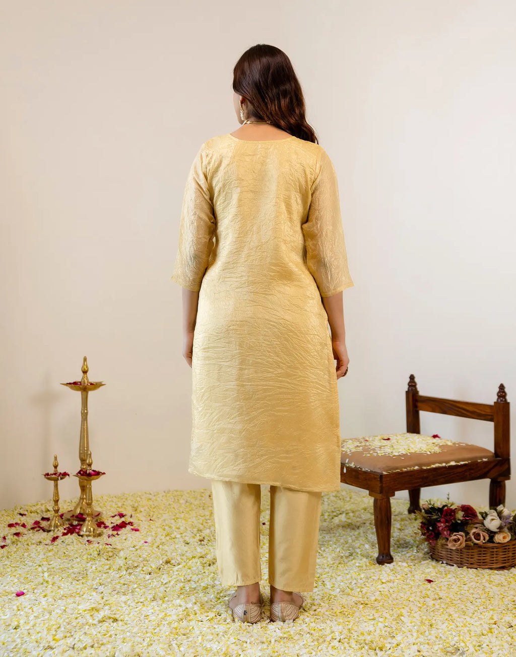 Honey Banana Yellow V-Neck Embroidered Straight 3 Piece Kurta Set with Dupatta