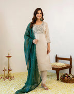 Skylee Shimmer Embroidered Straight 3 Piece Kurta Set For Woman