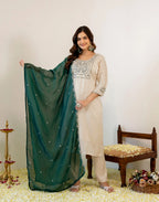 Skylee Shimmer Embroidered Straight 3 Piece Kurta Set For Woman