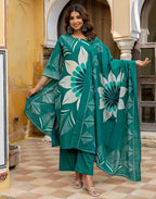 Skylee Cotton Printed Straight 3 Piece Kurta Set For Woman
