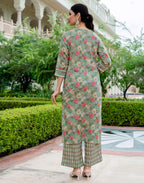 Skylee Cotton Printed Straight 3 Piece Kurta Set For Woman