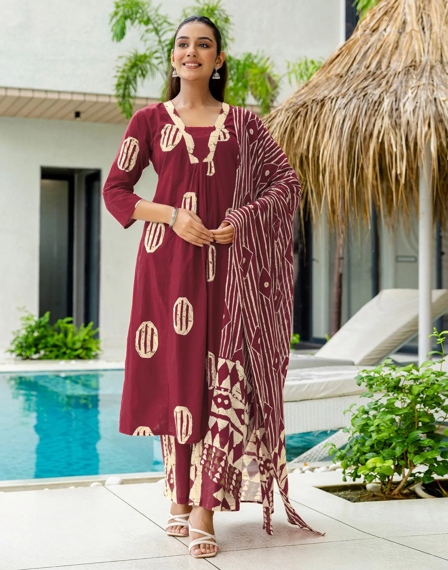 Skylee Cotton Printed A-Line 3 Piece Kurta Set For Woman